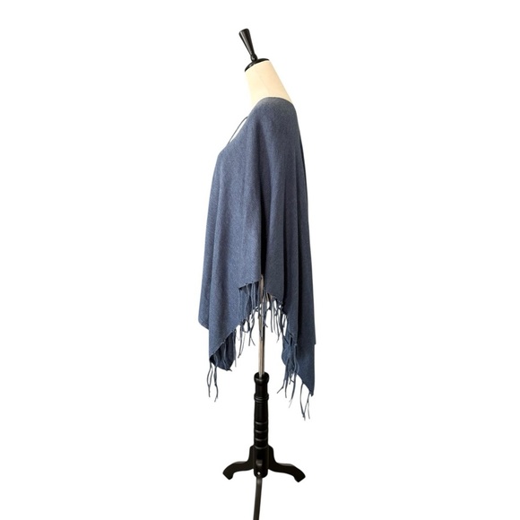 Chico’s Lace-Up Fringe Poncho In Navy. - Picture 5 of 8